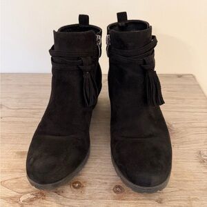 Stylish Kids’ Black Suede Fringe Ankle Wedge Boots